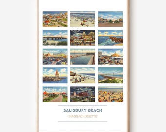 Salisbury Beach, MA vintage postcard poster | Salisbury Beach poster | Salisbury art print | Massachusetts travel print | framed or unframed