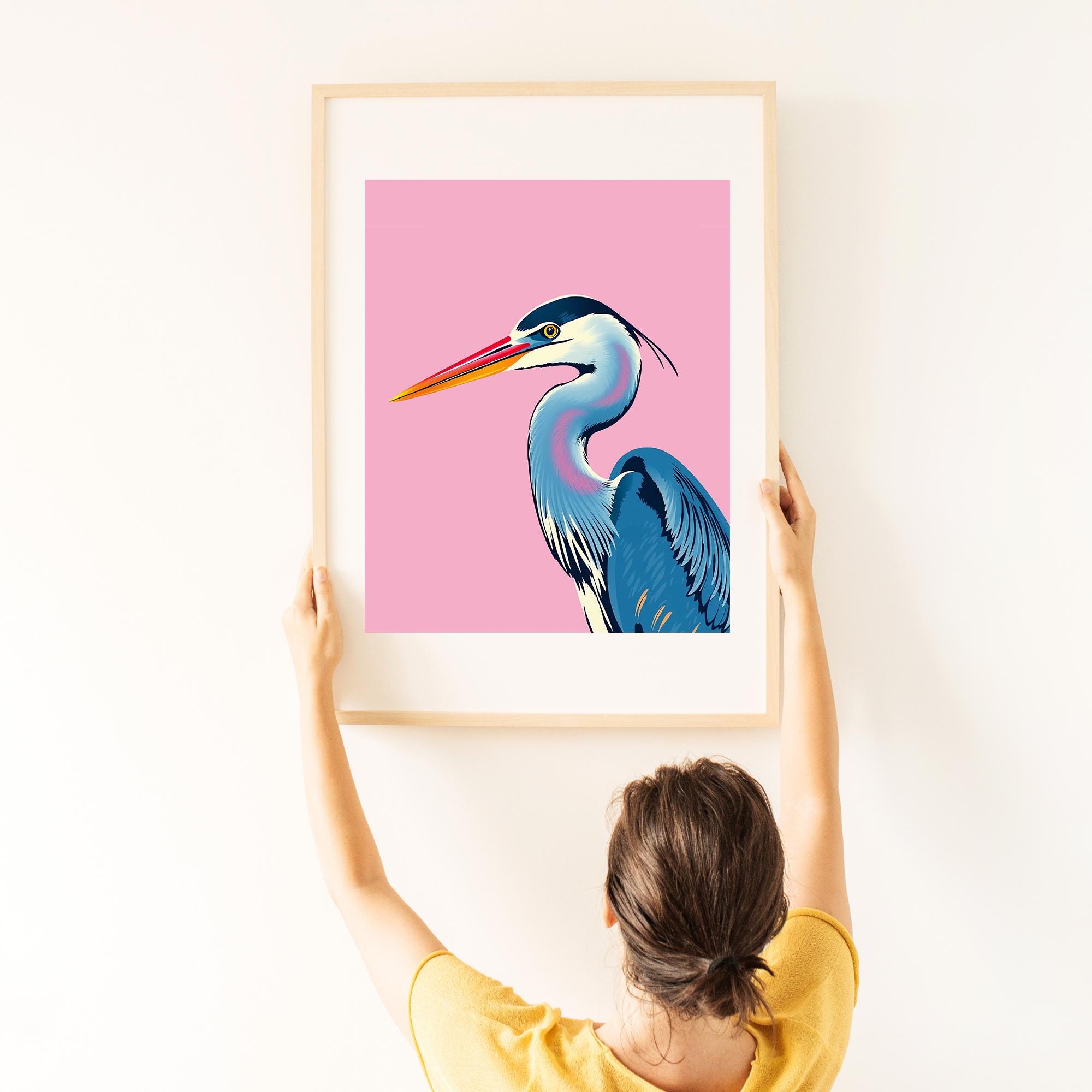 Quadro Airone Blu Su Tela - Decorazione Moderna Per Soggiorno E Bagno 60x90 Cm
