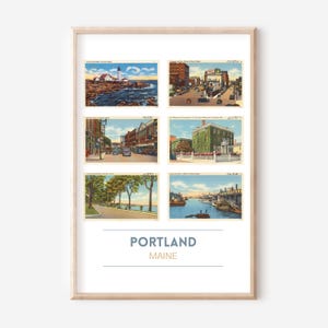 Portland, Maine 11x14 inch vintage postcard poster | Portland wall art | Casco Bay, ME art print | Portland Headlight gift | frame optional