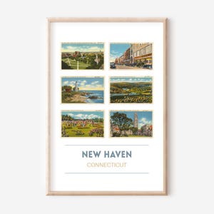 New Haven, CT pôster de cartão postal vintage | Impressão de viagem de Connecticut | Arte de parede de cartão postal de Connecticut | Impressão de arte de New Haven | sem moldura