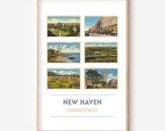 New Haven, CT vintage postcard poster | Connecticut travel print | Connecticut postcard wall art | New Haven art print | unframed