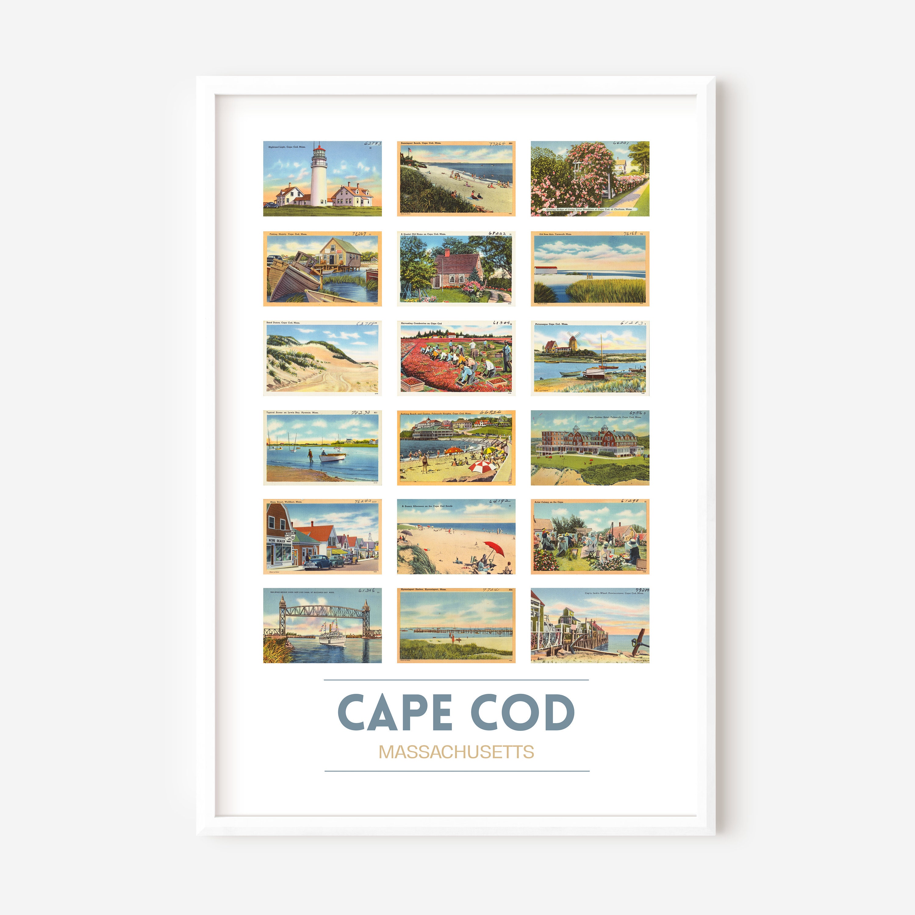 Cape Cod, MA Vintage Postcard Poster Cape Cod Travel Print ...