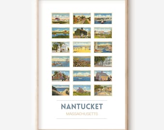 Nantucket, MA vintage postcard poster | Nantucket travel print | Massachusetts postcard | Nantucket gift | Nantucket art print | UNFRAMED
