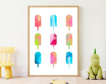 Modern popsicle art print | acrylic popsicle painting | popsicle playroom art, colorful kids room art, kitchen wall art | optional frame