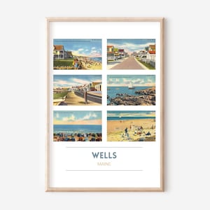 Wells, Maine 11x14 inch poster of vintage postcards | Wells, ME art print | Maine beach house decor | Vacationland gift | frame optional