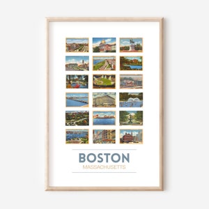 Boston, MA vintage postcard poster | Boston travel print | Massachusetts postcards | Boston graduation gift | Boston art print | UNFRAMED