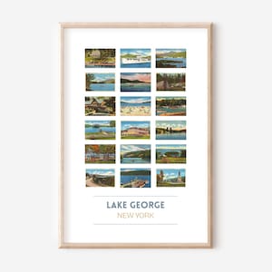 Affiche de carte postale vintage de Lake George, NY | Affiche de voyage sur le lac George | Cadeau Adirondacks | Art mural new-yorkais | Impression d'art du lac George | SANS CADRE