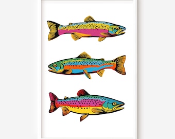 Rainbow trout pop-art PRINTABLE wall art | fish art print | trout poster | gifts for fish lovers | printable digital file | INSTANT DOWNLOAD
