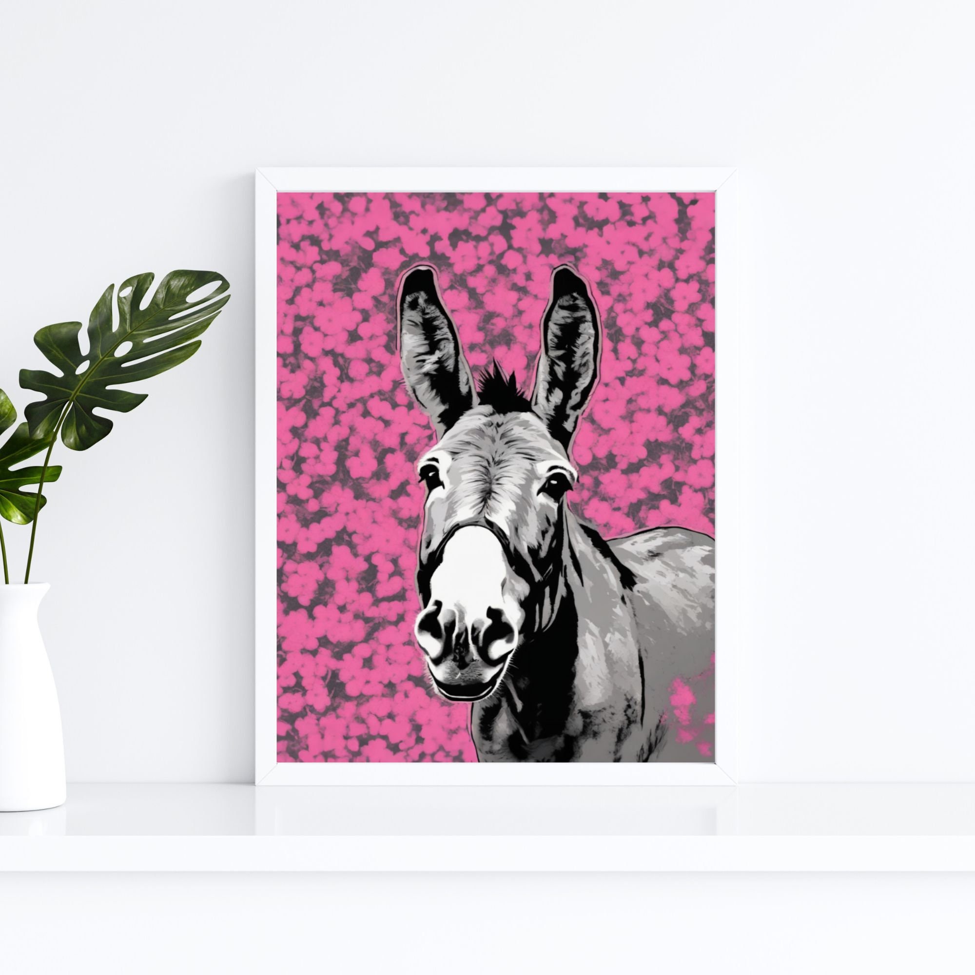 Pink Denkat Donkey Art Print | Pink Floral Mule Wall Art | Pink Pop Art Print ...