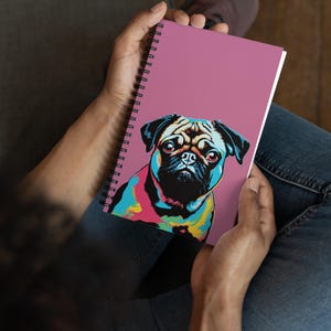 Pug spiral notebook | pink pug dog notebook | small dog sketchbook | gifts for pug lovers | pug journal | pug dog stationary
