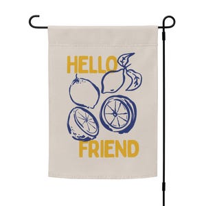 Coastal lemon welcome flag | Hello Friend lemon garden flag | double-sided summer porch decor or wall hanging banner | pole not included