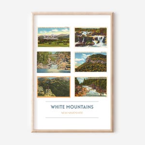 White Mountains 11x14 inch poster of vintage postcards | NH Presidential Range art print | Appalachian trail hikers gift | frame optional
