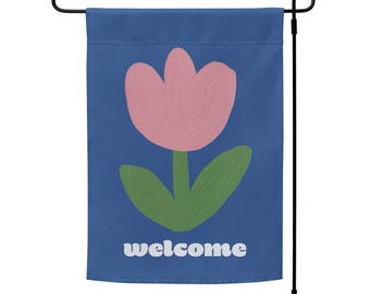 Painted tulip welcome flag | modern spring flower garden flag | indoor/outdoor spring porch decor or tulip wall hanging | pole not included