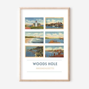 Affiche de carte postale vintage de Woods Hole, MA | Impression de voyage dans le Massachusetts | Impression d'art Cape Cod | Phare de Nobska | Cadeaux Woods Hole | sans cadre