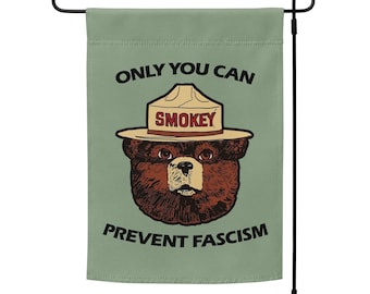Smokey The Bear prevent fascism yard flag | progressive liberal garden flag | indoor/outdoor banner or wall hanging | pole not included