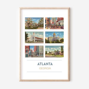Affiche vintage de carte postale d'Atlanta, Géorgie | Impression de voyage en Géorgie | Impression d'art Atlanta | Art mural d'Atlanta, Géorgie | Cadeaux Atlanta | sans cadre
