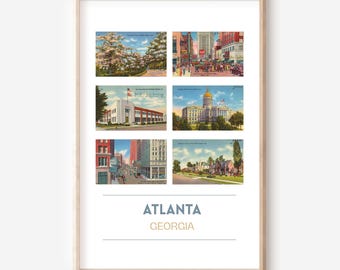 Atlanta, GA vintage postcard poster | Georgia travel print | Atlanta art print | Atlanta, Georgia wall art | Atlanta gifts | unframed