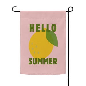Hello Summer lemon flag | lemon welcome flag | pink garden flag | double-sided summer porch decor or wall hanging banner | pole not included
