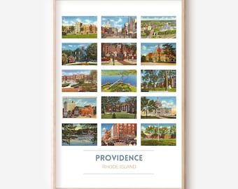 Providence, RI vintage postcard poster | Providence, RI art print | Providence College, Brown University, RISD, Pembroke wall art | unframed