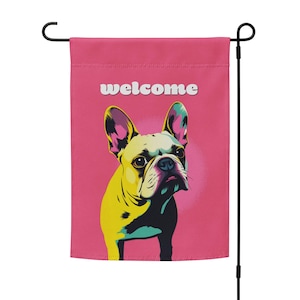 French bulldog welcome flag | double-sided frenchie garden flag | dog porch decor | dog yard flag | French bulldog gift  | pole not included