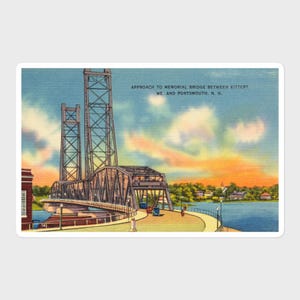 Brücke Erinnerungsaufkleber | Vintage Postkarte der Brücke zwischen Portsmouth, NH & Kittery, ME | wasserfester Vinyl-Aufkleber 14x9 cm