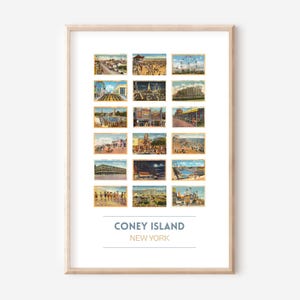 Affiche de cartes postales vintage de Coney Island, NY | Affiche de voyage de Coney Island | Art mural de Brooklyn, New York | Impression d'art de Coney Island | SANS CADRE