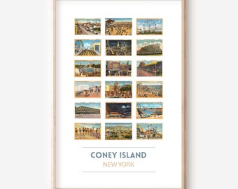 Affiche de cartes postales vintage de Coney Island, NY | Affiche de voyage de Coney Island | Art mural de Brooklyn, New York | Impression d'art de Coney Island | SANS CADRE