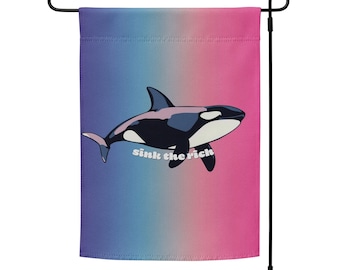 Sink The Rich orca yard flag | orca garden flag | progressive welcome flag | indoor/outdoor killer whale liberal banner | pole not included