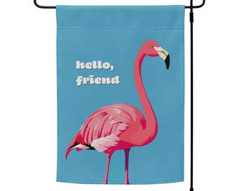 Flamingo Gartenfahne | Doppelseitige pinke Flamingo Willkommensfahne | Flamingo Geschenk | Flamingo Veranda Dekor oder Wandbehang | Stange nicht enthalten