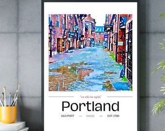 Portland, Maine watercolor | Old Port wall art | Maine travel print | New England home decor | digital file only | INSTANT DOWNLOAD