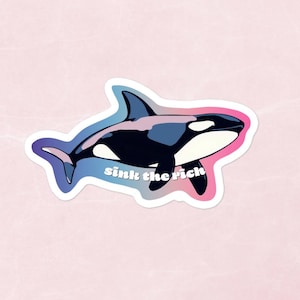 Sink The Rich Orca Magnet | progessive freizügige Magnet | magnetischer Regenbogen Orca Aufkleber |  mattes Vinyl die-cut Kühlschrankmagnet | 10 cm