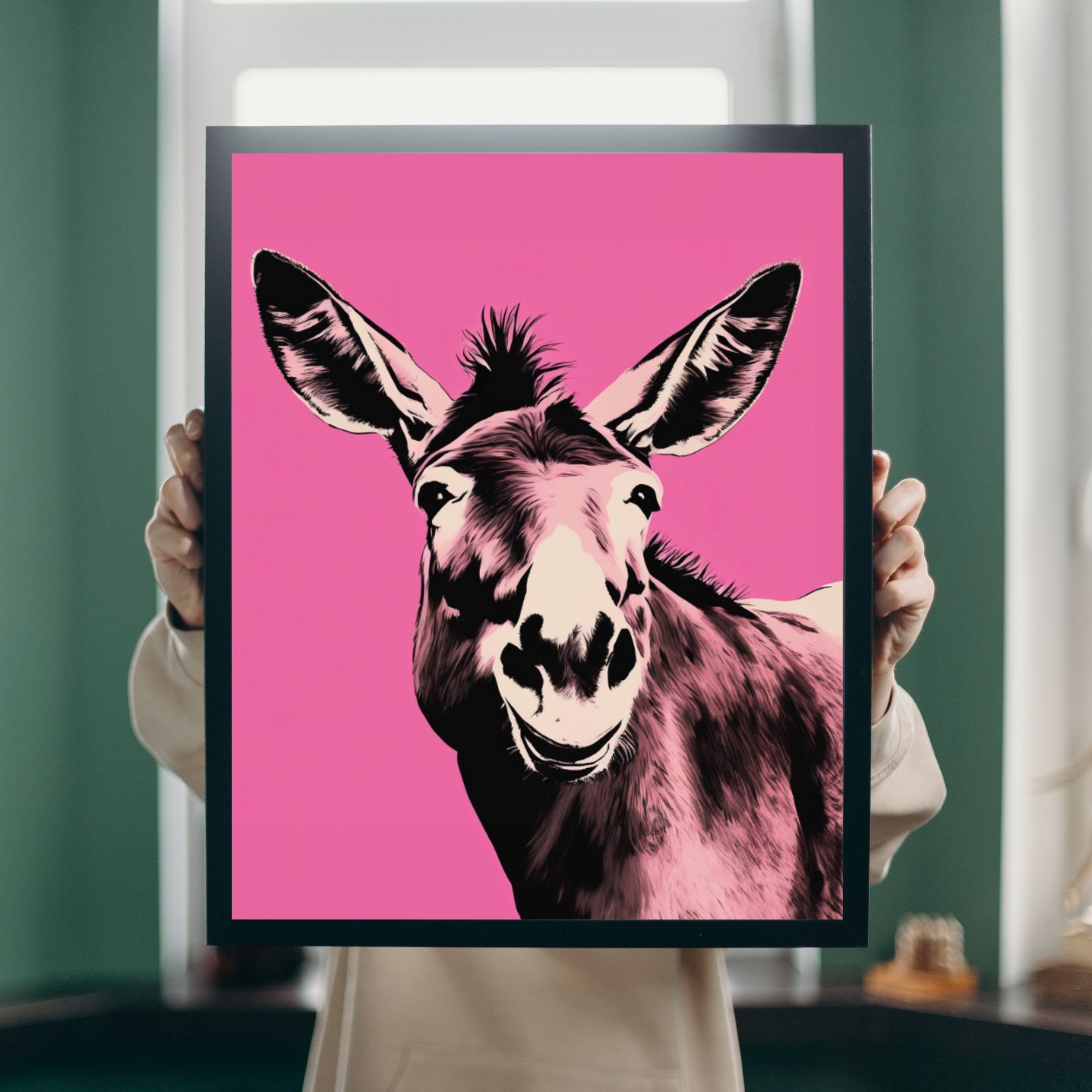 Pink Denkat Pop Art Donkey Art Print | Pink Donkey Wall Art | Mule Art Print ...