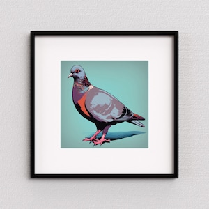 Pigeon art print | teal pigeon poster | bird pop art | bird home decor | animal illustration | bird nursery art | pigeon wall art | UNFRAMED