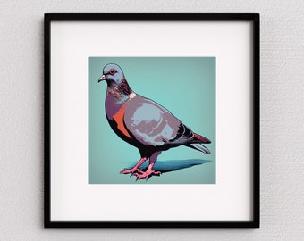 Impressão de arte de pombo | pôster de pombo azul-petróleo | arte pop de pássaro | decoração de casa de pássaro | ilustração de animal | arte de viveiro de pássaros | arte de parede de pombo | SEM MOLDURA