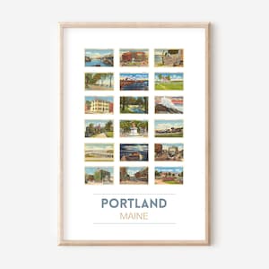 Affiche de cartes postales vintage de Portland, Maine | Impression de voyage à Portland | Cartes postales du Maine | Art mural des années 40 | Impression d'art Portland | cadre en option