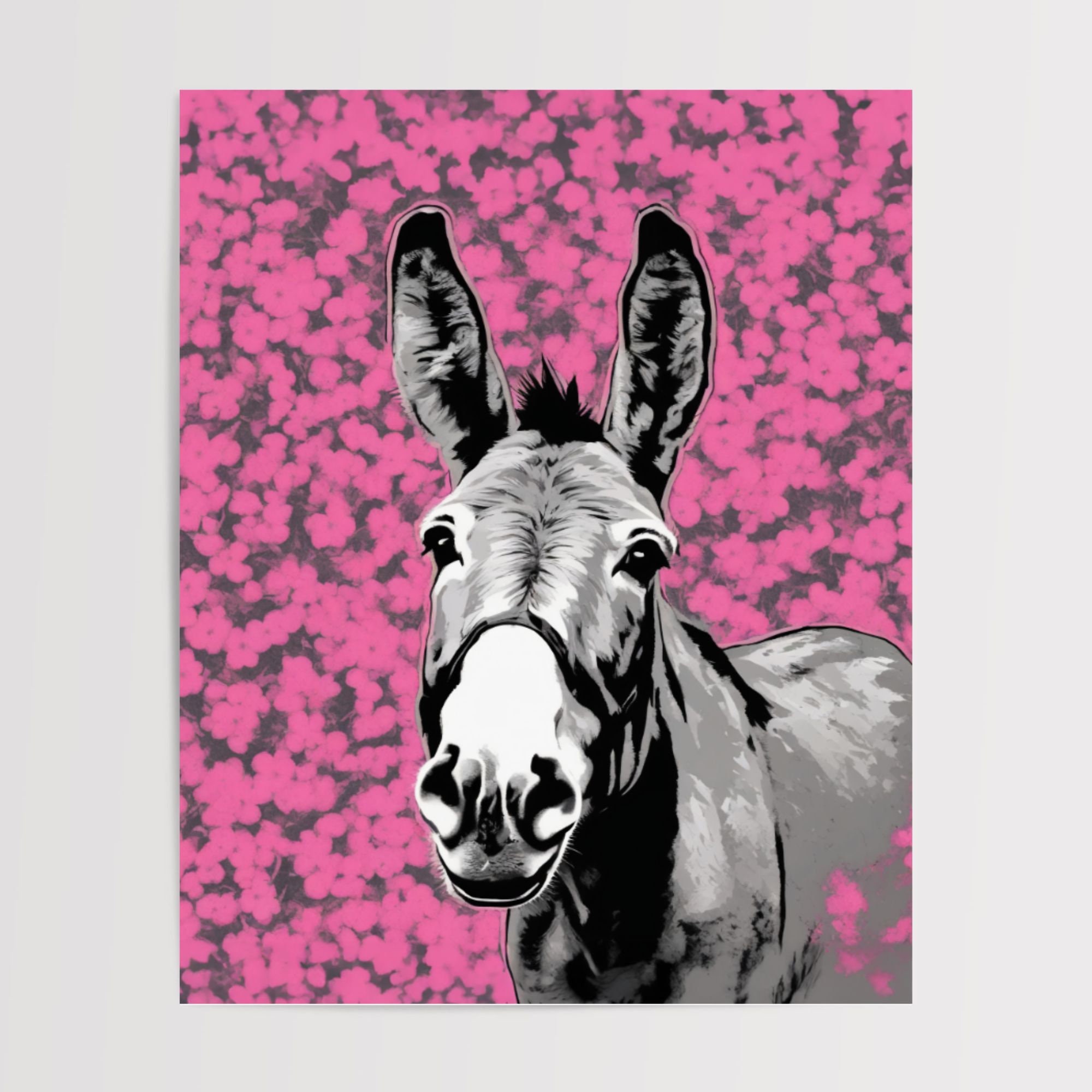 Pink Denkat Donkey Art Print | Pink Floral Mule Wall Art | Pink Pop Art Print ...