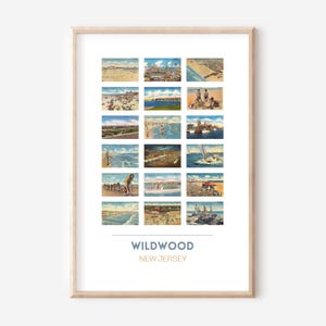 Póster de postal vintage de Wildwood, Nueva Jersey / Regalos de Wildwood by the Sea / Impresión artística de Wildwood / Impresión de viaje de arte mural de la costa de Nueva Jersey / SIN MARCO