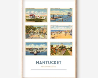 Nantucket 11x14 inch vintage postcard poster | Massachusetts wall art | Nantucket, MA art print | Nantucket gift | frame optional