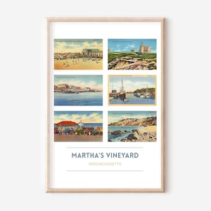 Martha&#39;s Vineyard 11x14 inch vintage postcard poster | Martha&#39;s Vineyard, MA art print | Martha&#39;s Vineyard gift wall art | frame optional