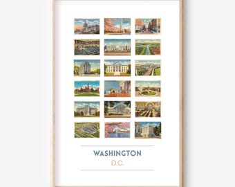 Cartaz de cartões-postais antigos de Washington, D.C. | Impressão de viagem de D.C. | Arte de parede de Washington, DC | Impressão de arte de cartão-postal de D.C. | Presente de D.C. | SEM MOLDURA