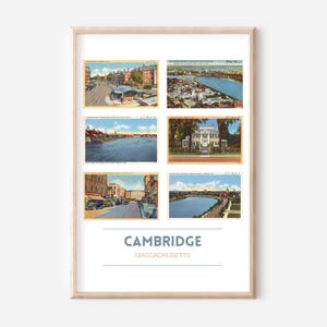 Cambridge, MA 11x14 inch vintage postcard poster | Cambridge, Massachusetts decor | Harvard, MIT art print | Cambridge gift | frame optional