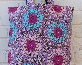 Reversible Tote Bag Purple Floral and Blue Stars Ankara Fabric