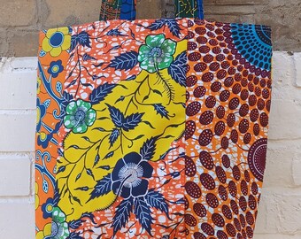 Reversible Patchwork Tote Bag in Orange Floral Ankara Fabrics