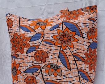 Reversible Tote Bag in Orange Floral and Blue Stars Ankara Fabric