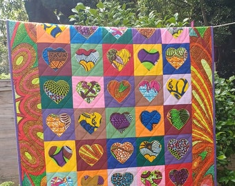 Coloured Love Hearts Baby Quilt Ankara African Wax Print Ankara Fabric New Baby Gift