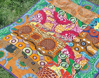 Colourful Orange Baby Quilt Ankara African Wax Print Ankara Fabric New Baby Gift
