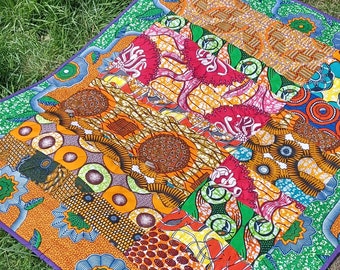 Orange Ankara Baby Quilt, African Wax Print, New Baby Gift