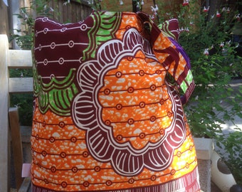 Tote Bag in Orange and Purple Ankara Fabric