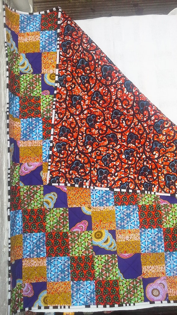 African Patchwork Quilt Ankara Fabric Boho Handmade Quilt Etsy