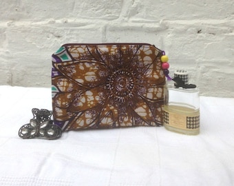 Abstract Sunflower Design African Fabric Make Up Bag